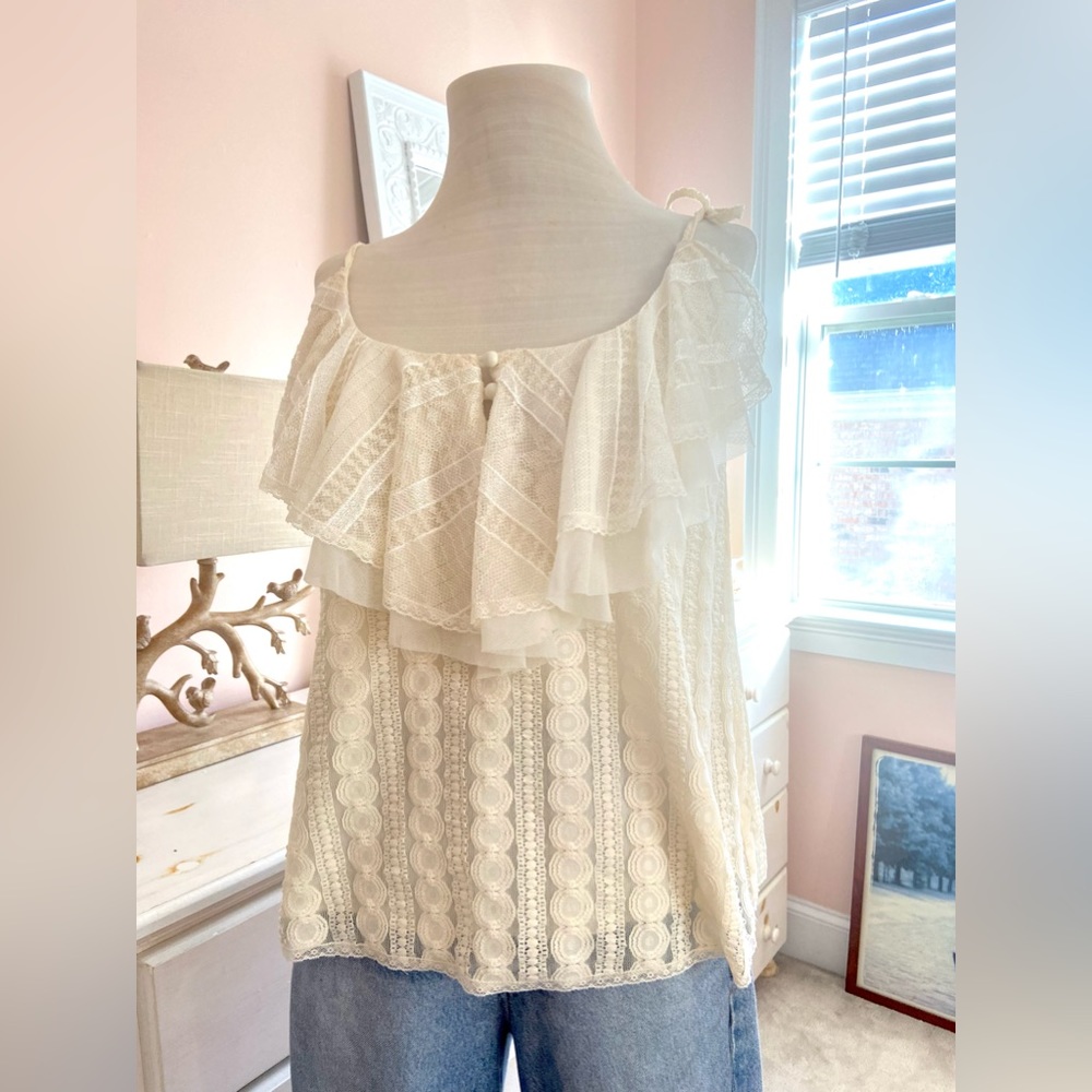 Anna Sui Baby Doll Boho Lace Cream Top